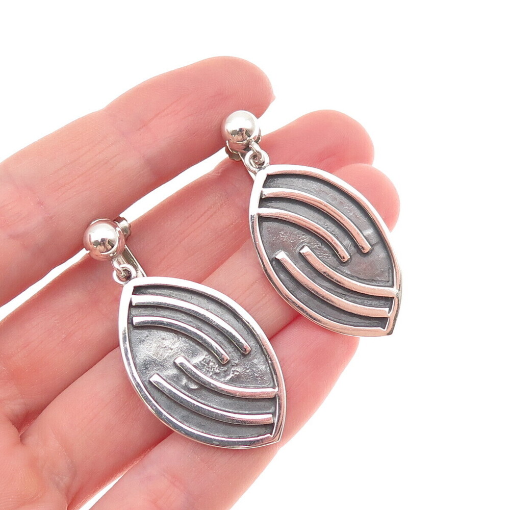 925 Sterling Silver Vintage Mexico Modernist Oxidized Dangle Screw Back Earrings